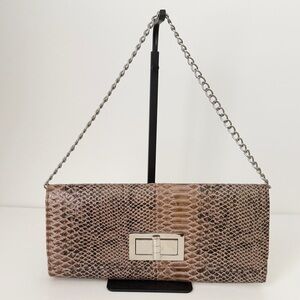 Snake Print Shoulder Bag Brown With Chain Gold Hardware